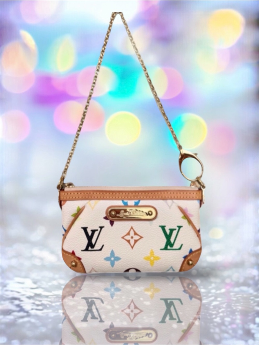 💗LOUIS VUITTON x Murakami White Multicolor Monogram Milla Pochette Gold-Tone HW